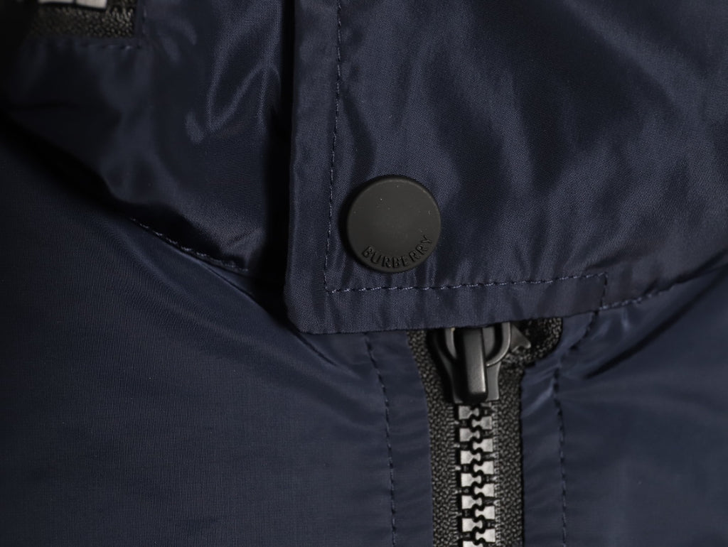Burberry Flocked Equestrian Knight Embroidered Hooded Jacket - Dark Navy
