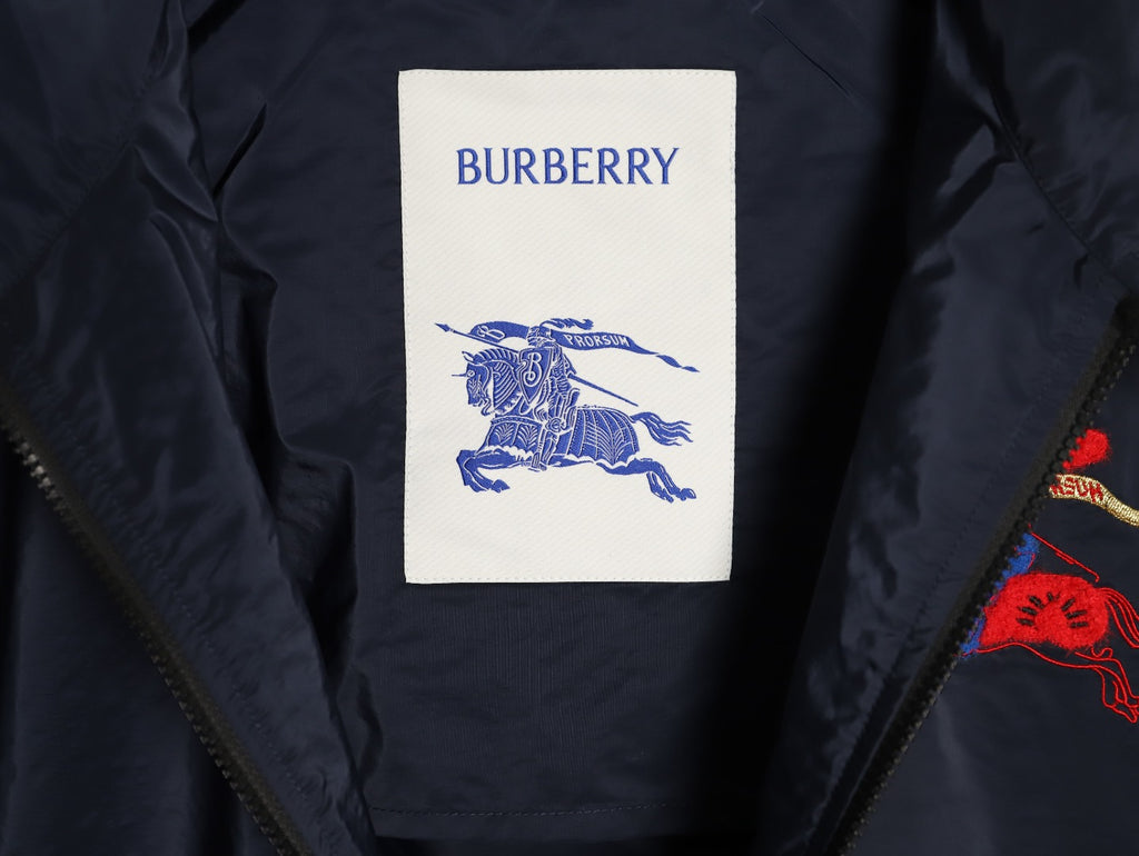 Burberry Flocked Equestrian Knight Embroidered Hooded Jacket - Dark Navy