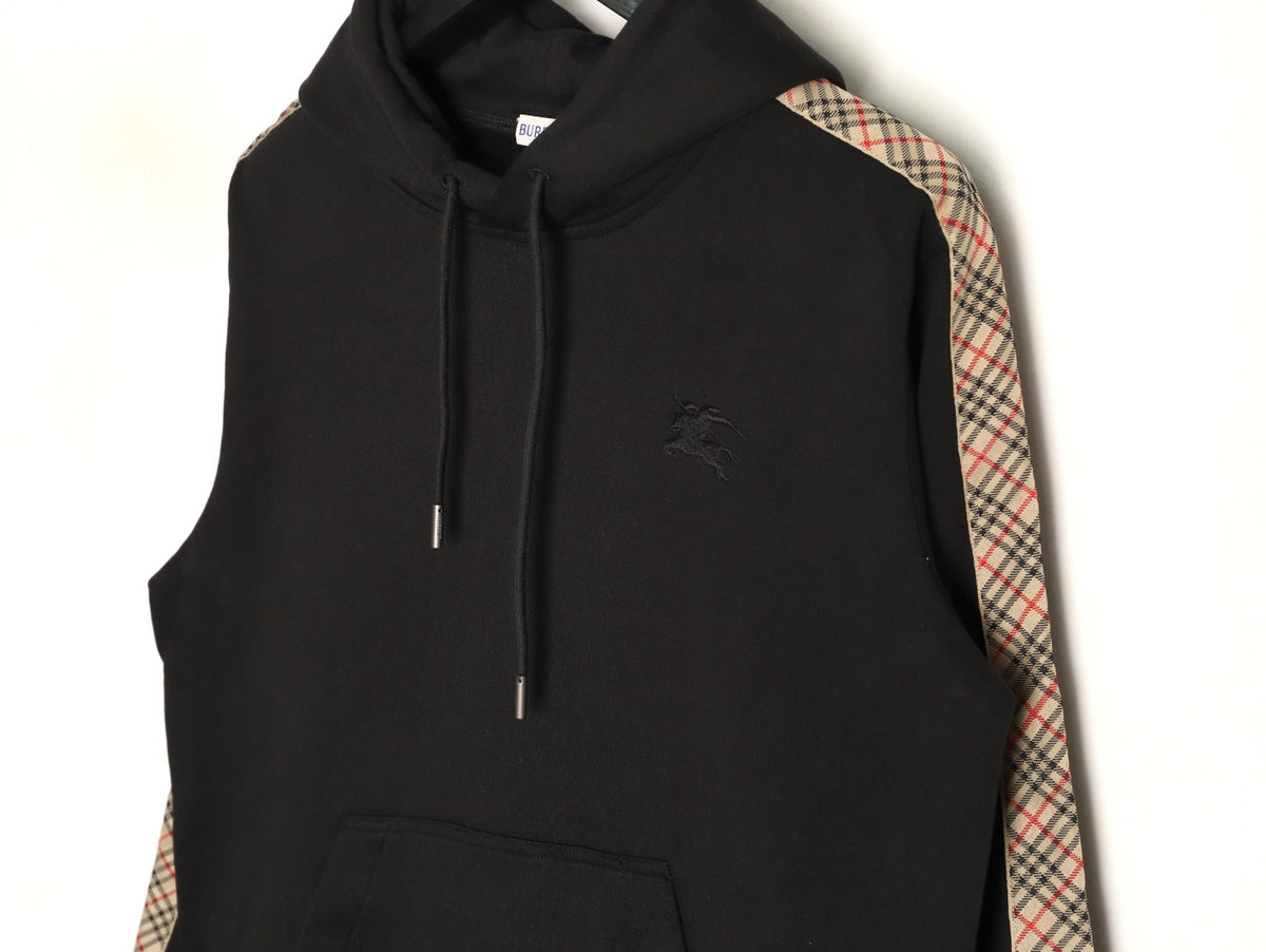 Burberry Check Tape Pullover Hoodie - Black