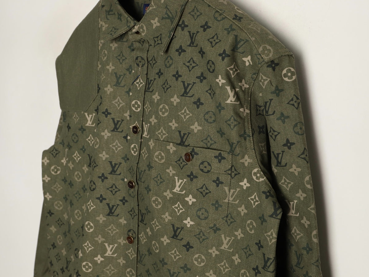 Louis Vuitton Monogram-Style Panelled Shirt Jacket - Olive Green