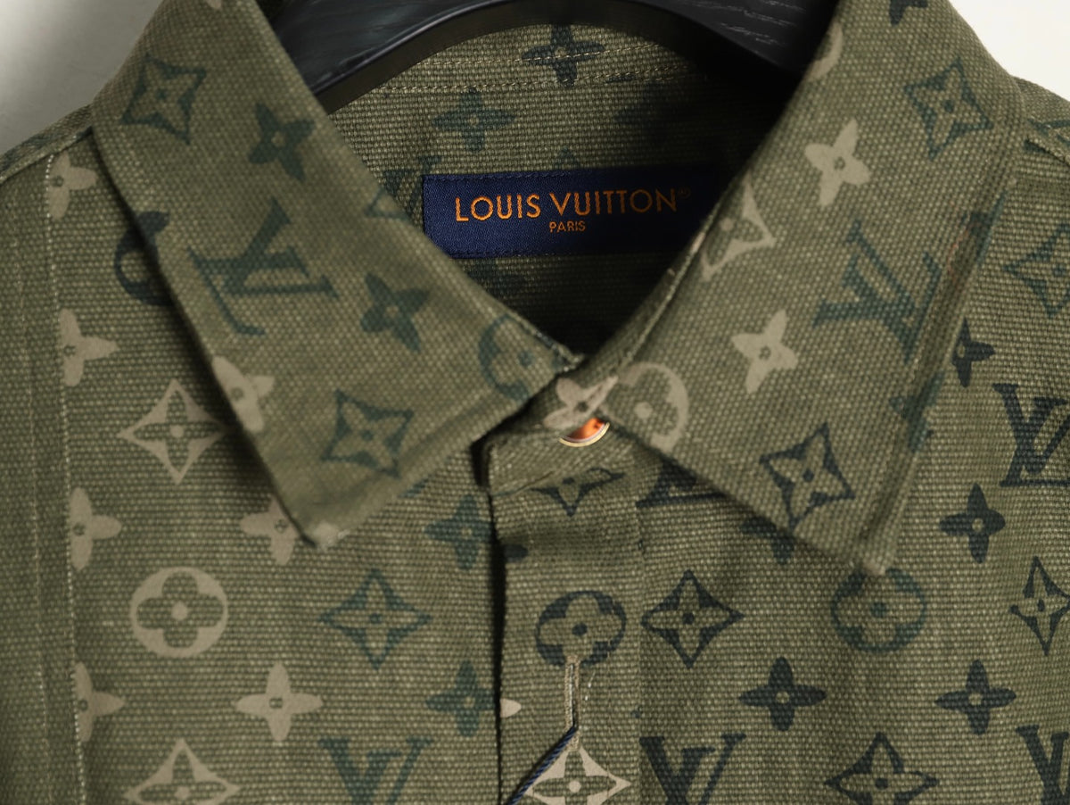 Louis Vuitton Monogram-Style Panelled Shirt Jacket - Olive Green