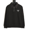 Prada Logo-Detail Collared Half-Zip Sweatshirt - Black