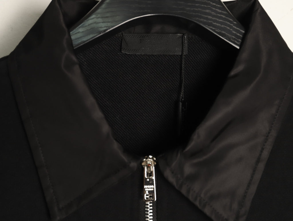 Prada Logo-Detail Collared Half-Zip Sweatshirt - Black