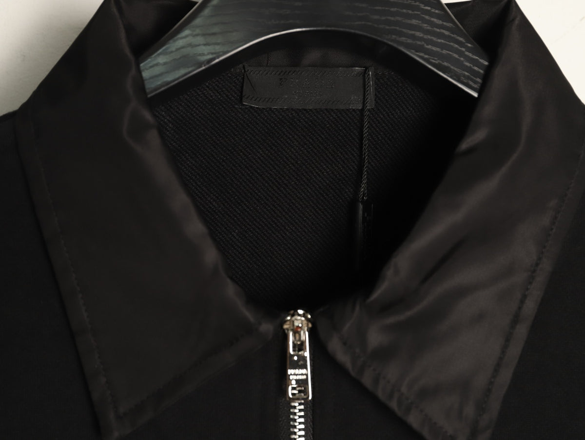 Prada Logo-Detail Collared Half-Zip Sweatshirt - Black