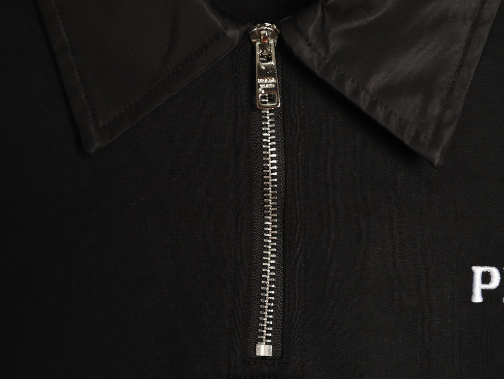 Prada Logo-Detail Collared Half-Zip Sweatshirt - Black