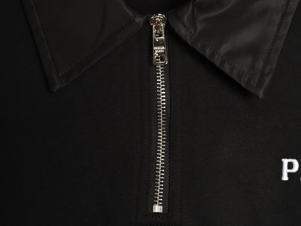 Prada Logo-Detail Collared Half-Zip Sweatshirt - Black