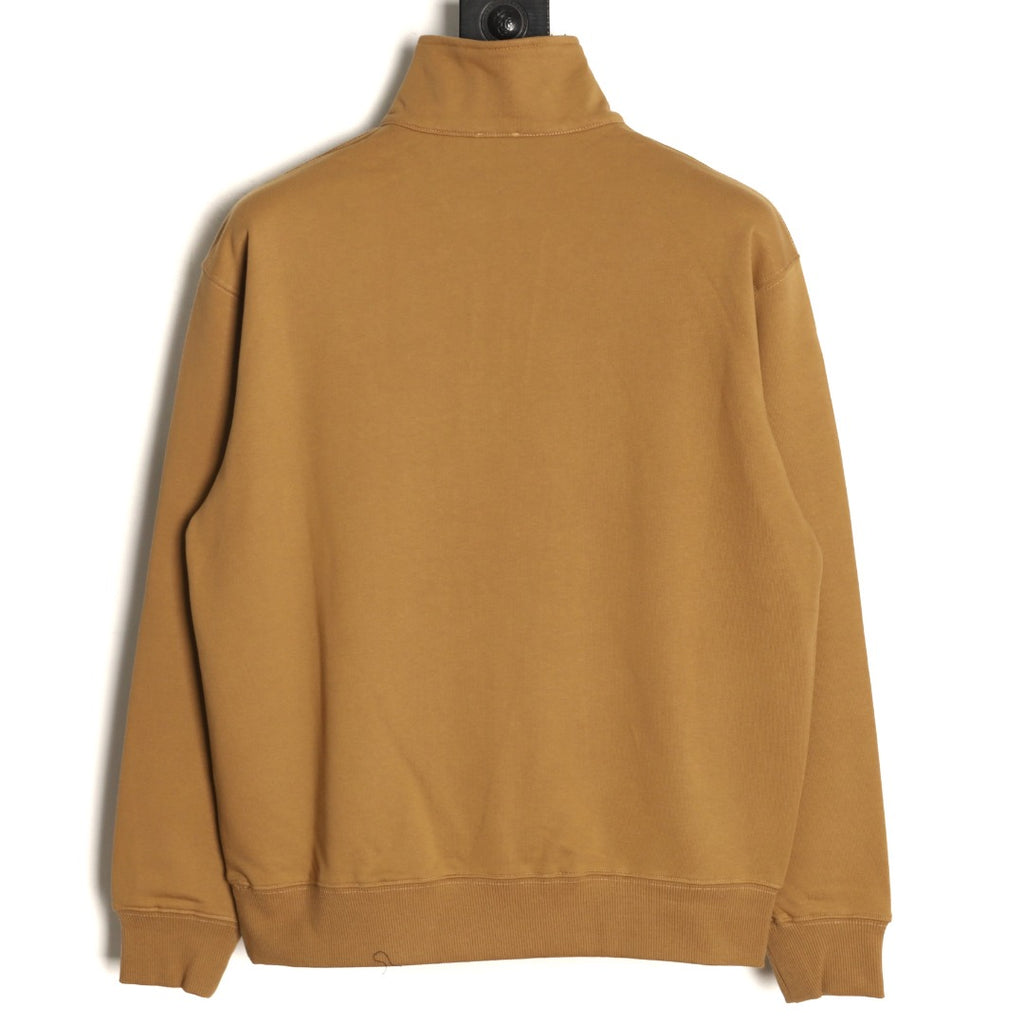 Burberry Equestrian-Detail Collared Half-Zip Sweatshirt - Camel