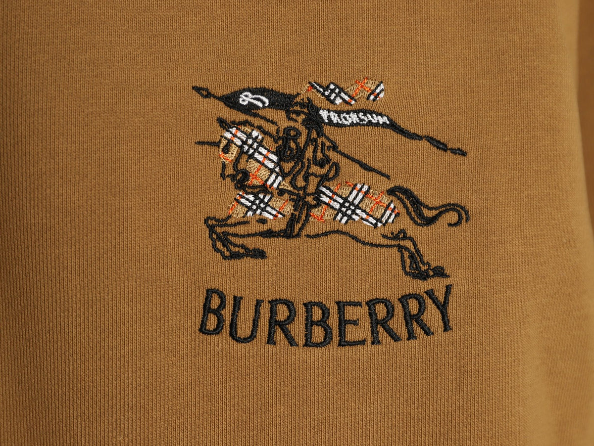 Burberry Equestrian-Detail Collared Half-Zip Sweatshirt - Camel