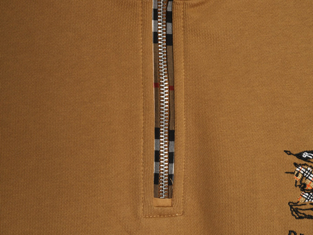 Burberry Equestrian-Detail Collared Half-Zip Sweatshirt - Camel