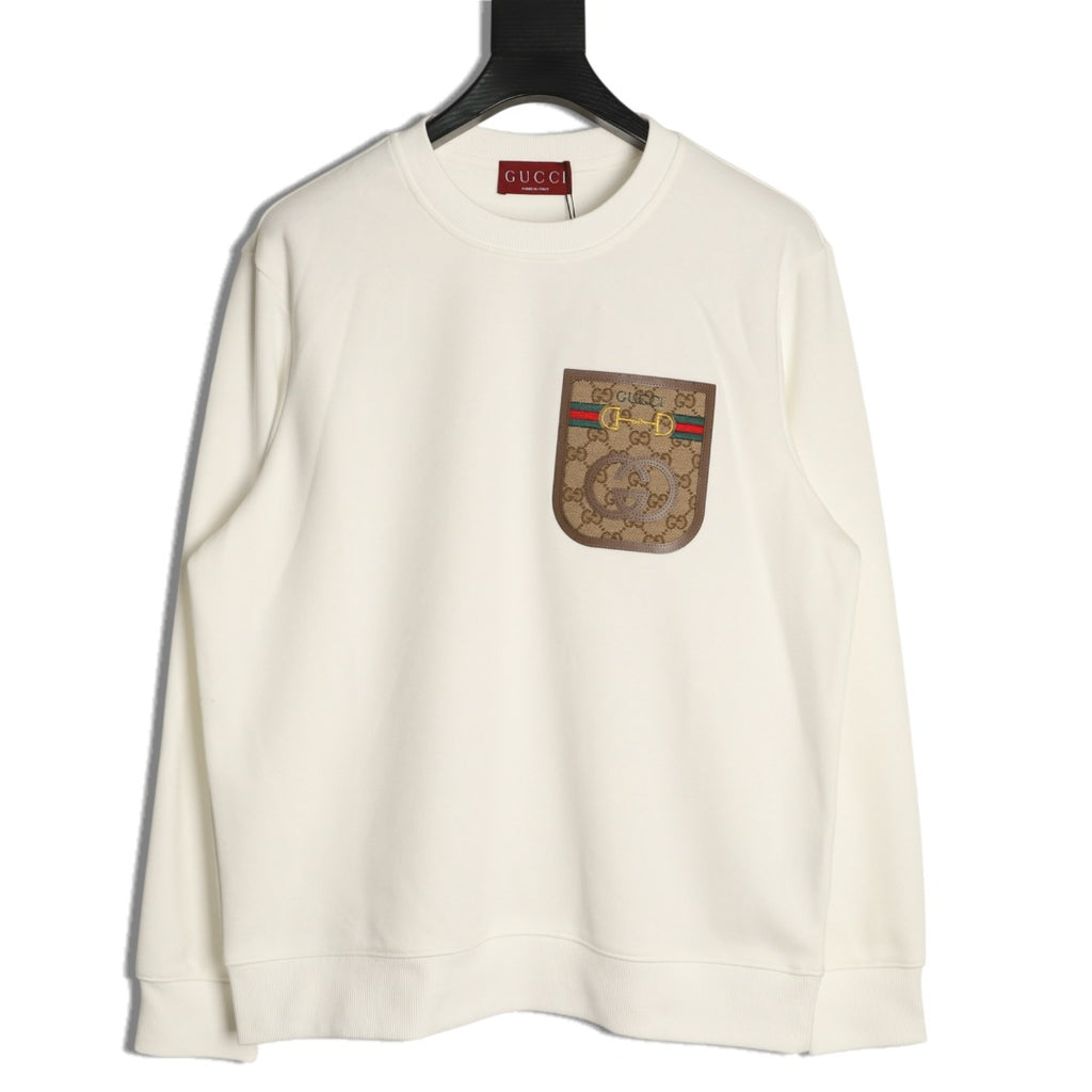Gucci Monogram-Style Pocket-Patch Crewneck Sweatshirt - Cream