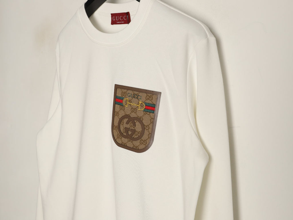 Gucci Monogram-Style Pocket-Patch Crewneck Sweatshirt - Cream