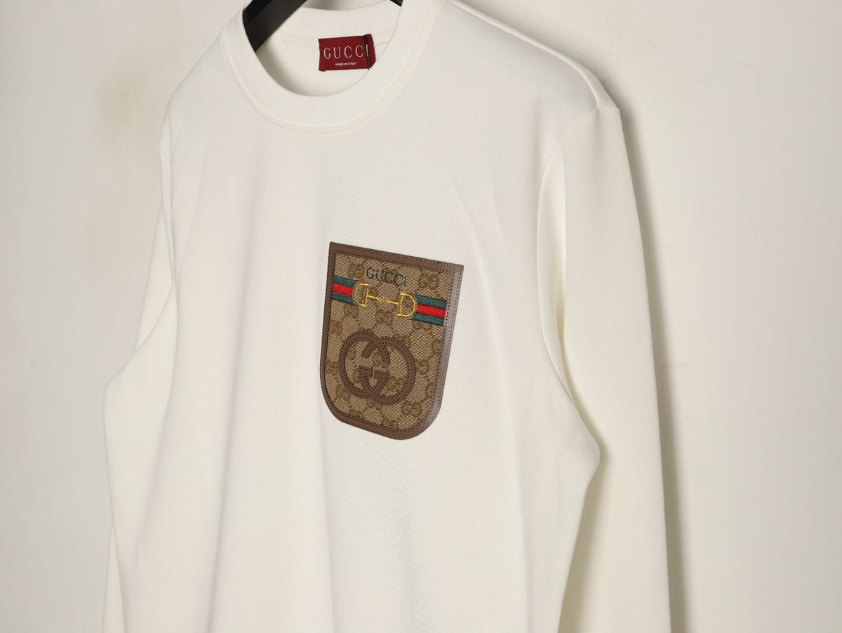 Gucci Monogram-Style Pocket-Patch Crewneck Sweatshirt - Cream