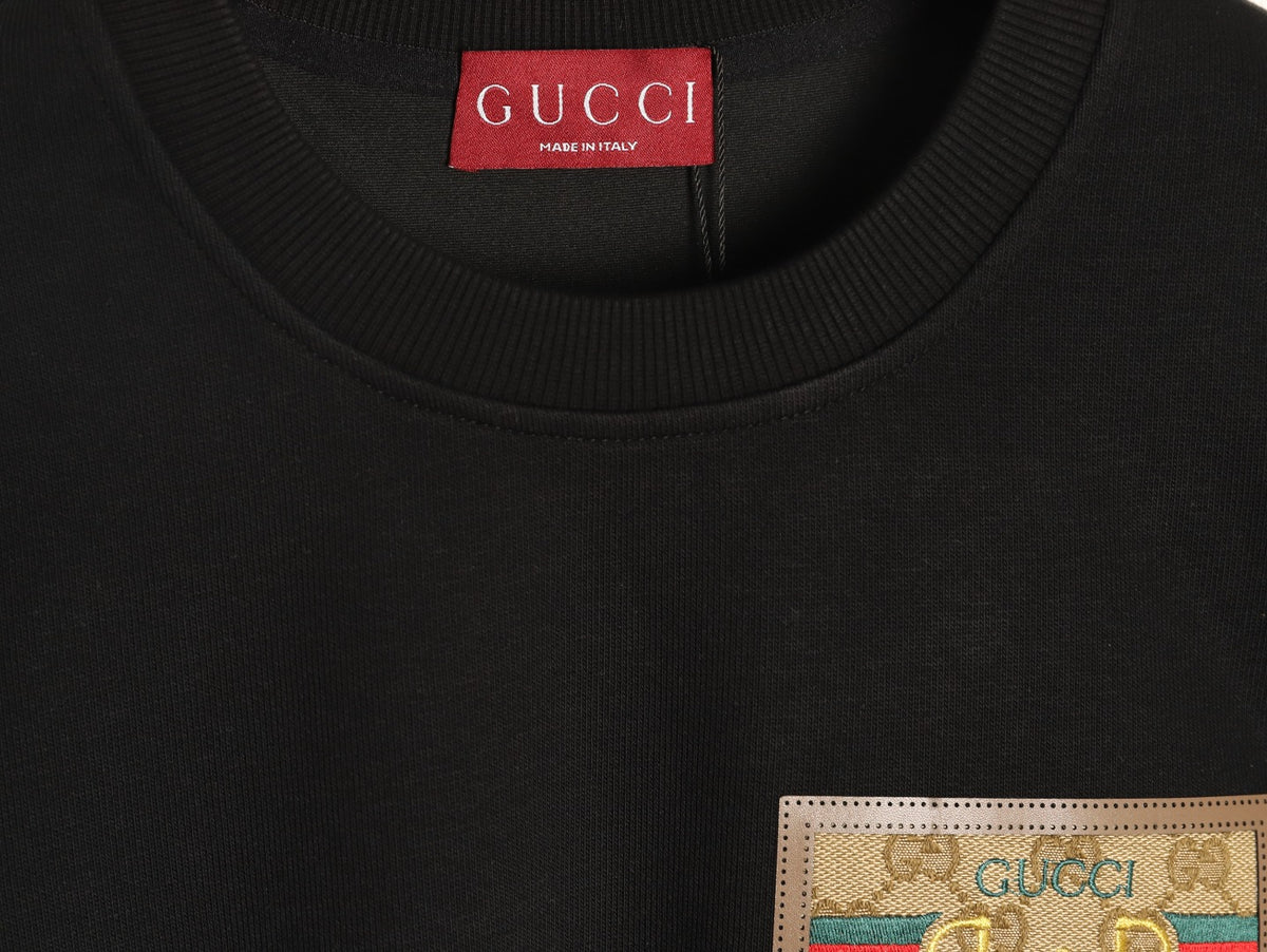Gucci Monogram-Style Pocket-Patch Crewneck Sweatshirt - Black