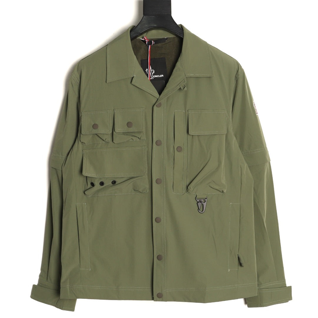 Moncler Utility Shirt-Collar Jacket - Olive Green