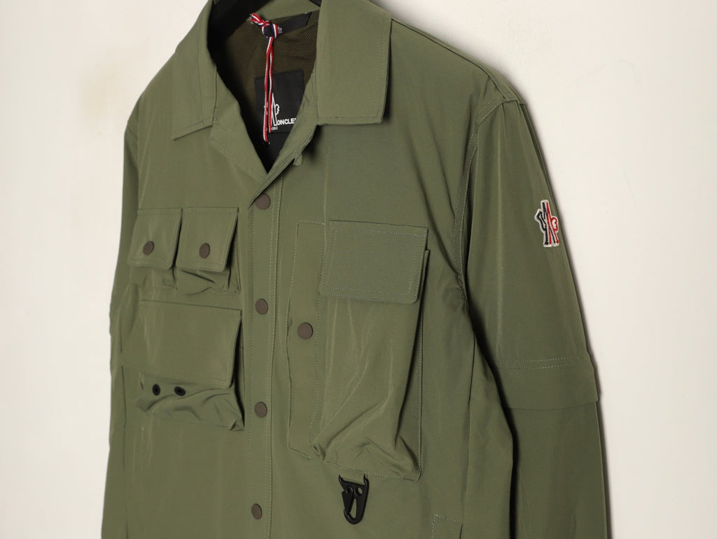 Moncler Utility Shirt-Collar Jacket - Olive Green