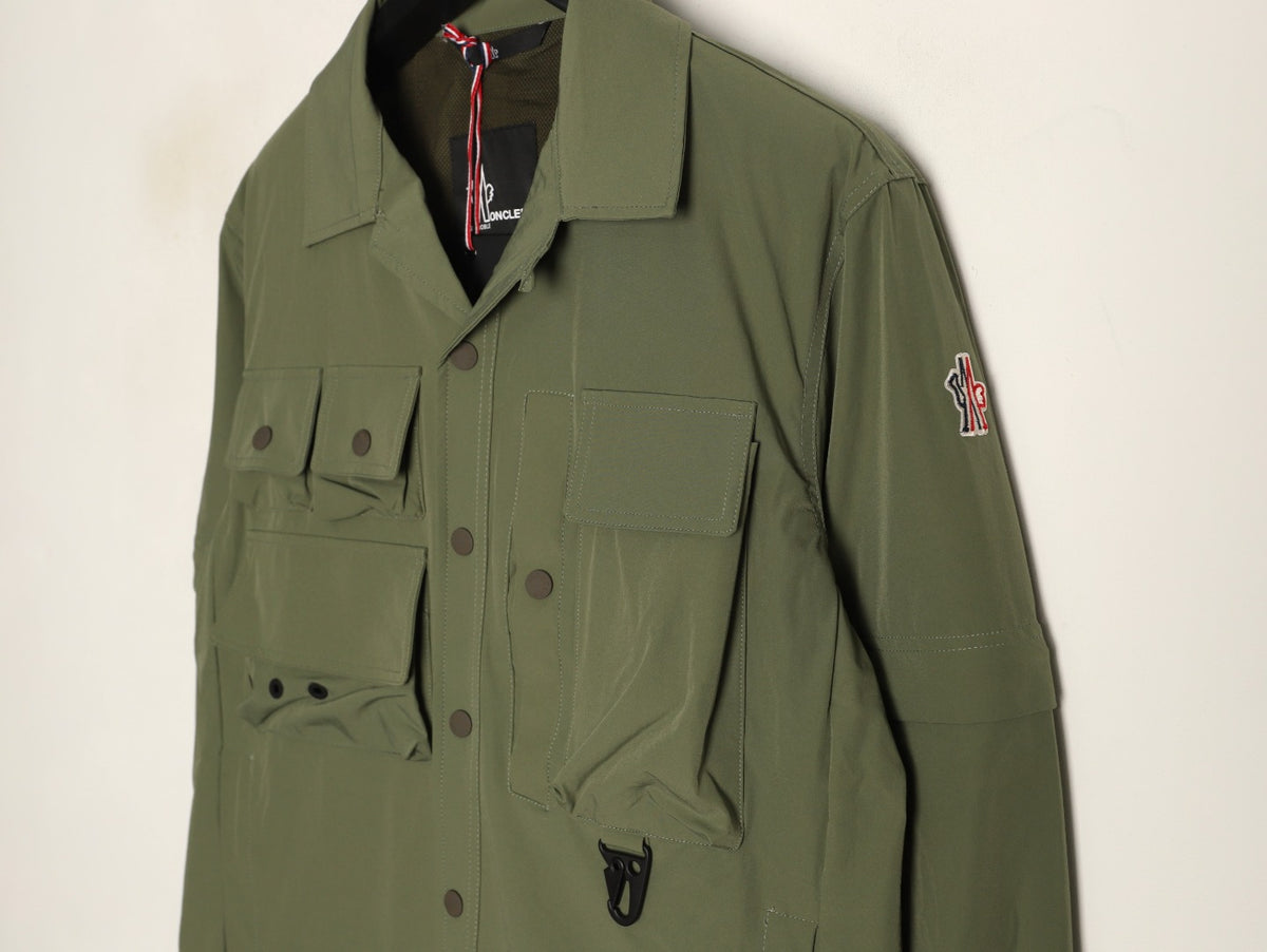 Moncler Utility Shirt-Collar Jacket - Olive Green