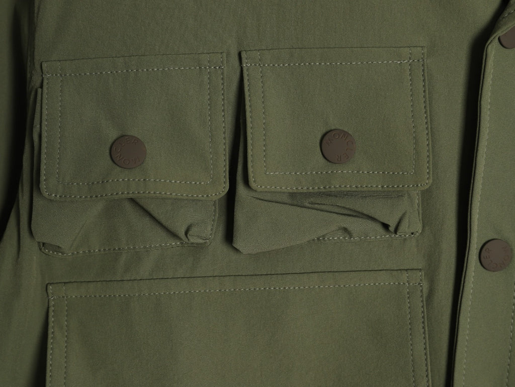 Moncler Utility Shirt-Collar Jacket - Olive Green