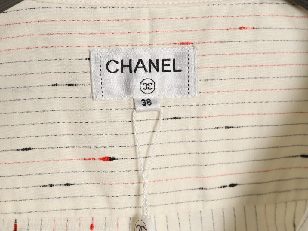Chanel Stripe and Motif Long-Sleeve Shirt - Cream