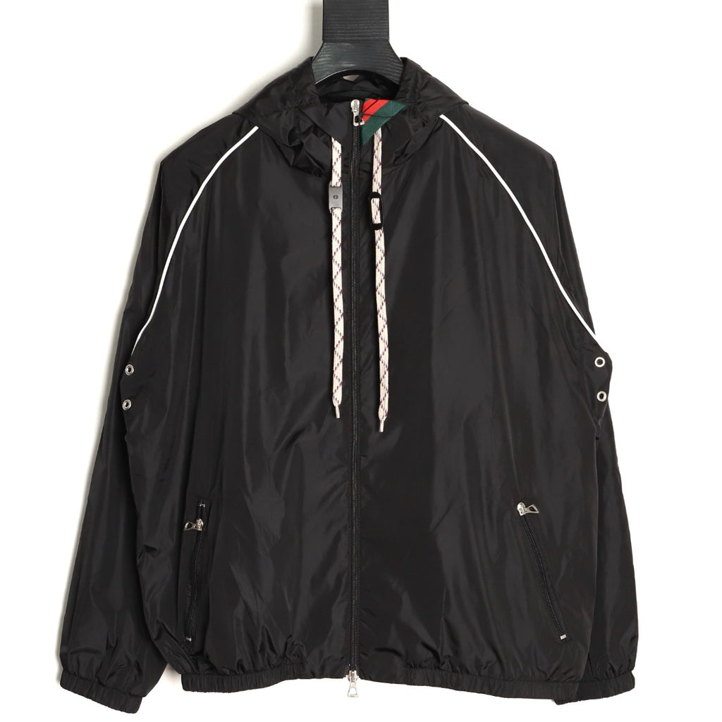 Gucci Contrast-Line Hooded Zip Jacket - Black