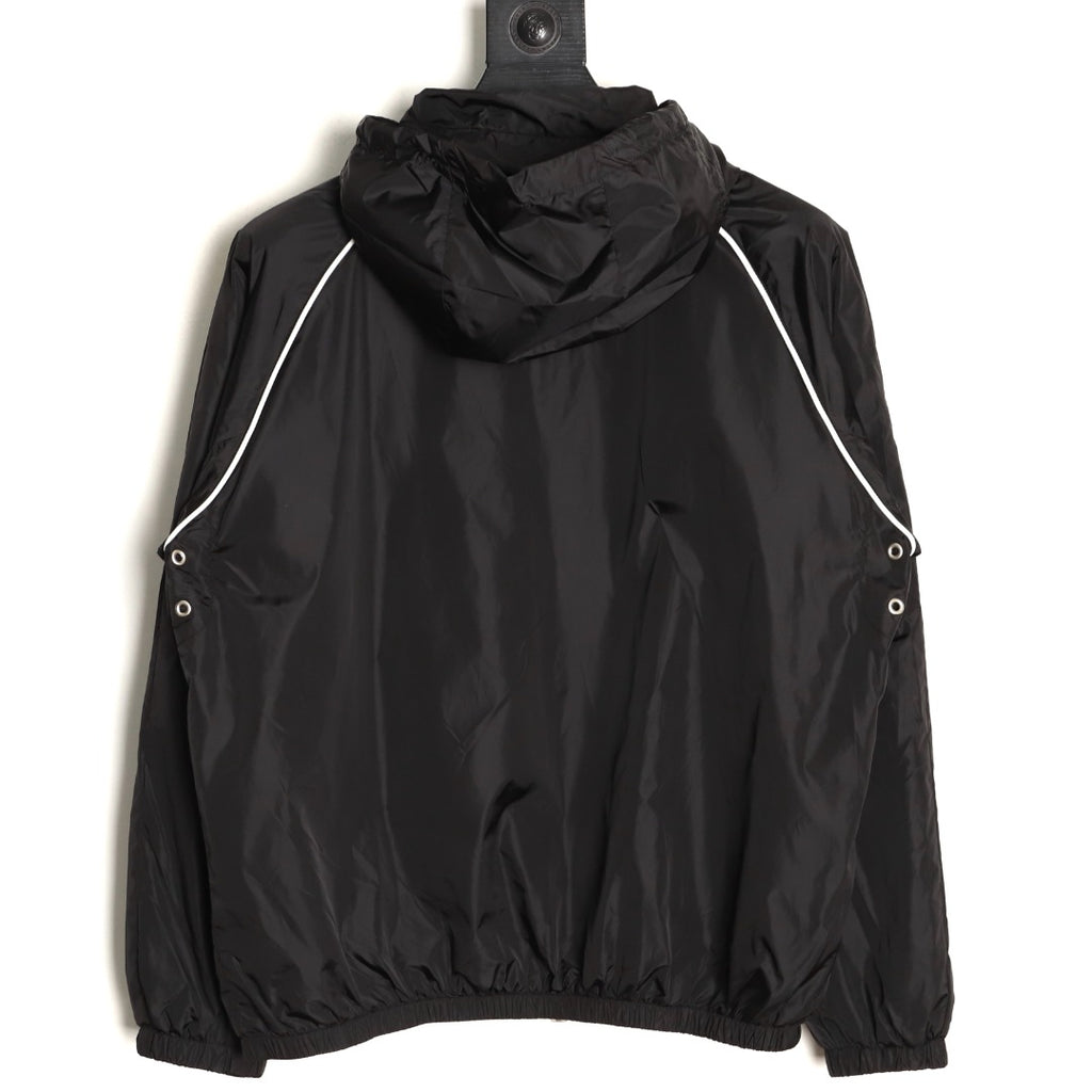 Gucci Contrast-Line Hooded Zip Jacket - Black