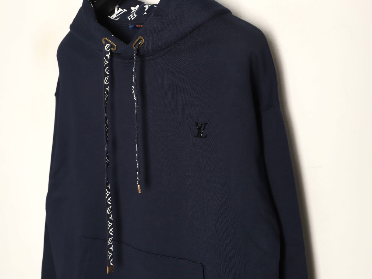 Louis Vuitton Monogram-Style Hood and Drawstring Pullover Hoodie - Navy