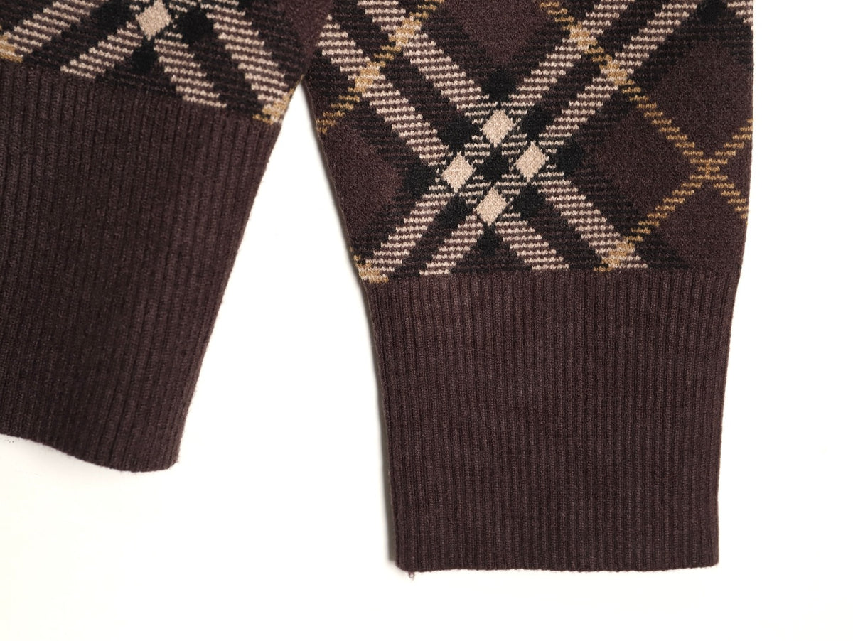 Burberry Diagonal-Check Crewneck Sweater - Dark Brown