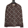 Burberry Diagonal-Check Zip Knit Cardigan - Dark Brown