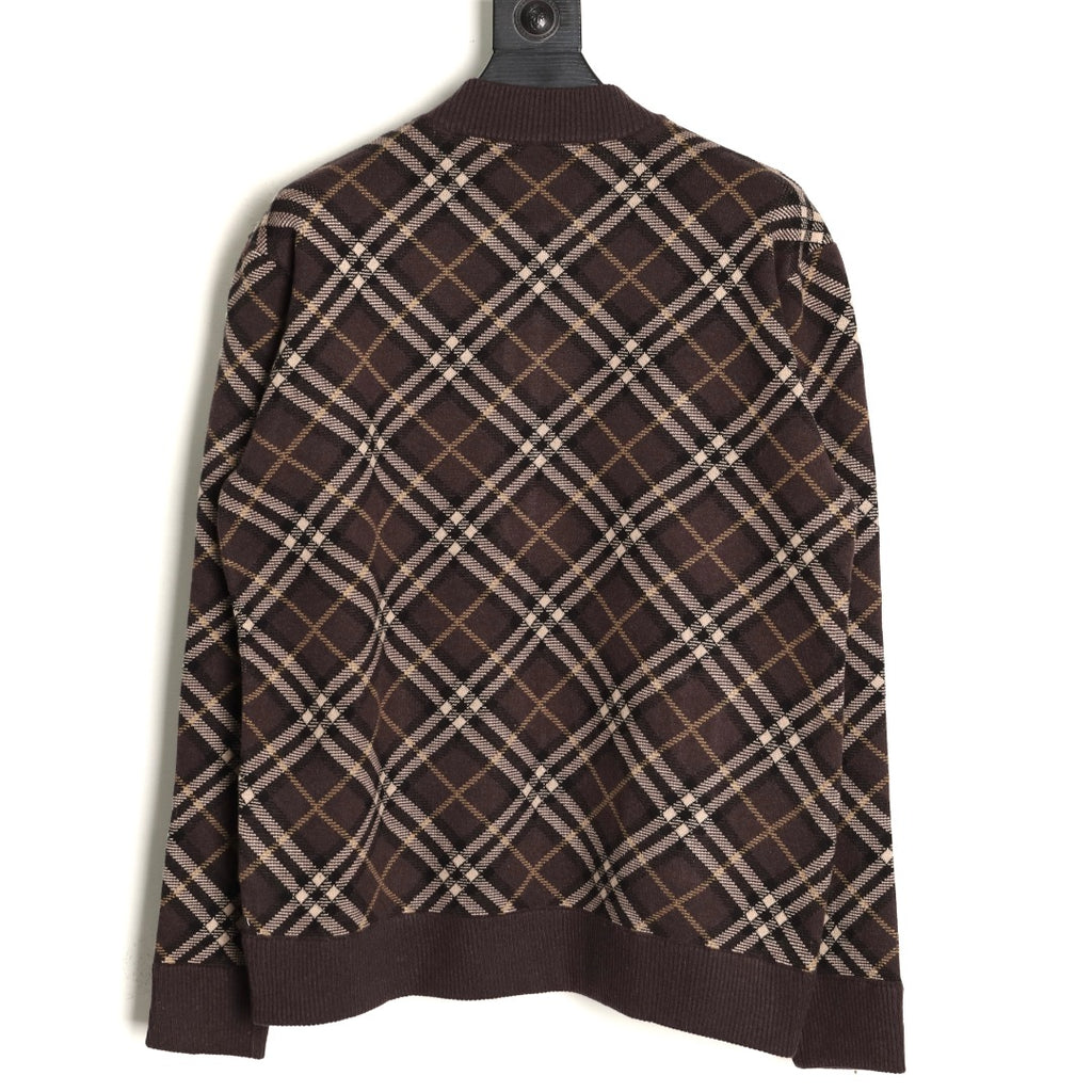 Burberry Diagonal-Check Zip Knit Cardigan - Dark Brown