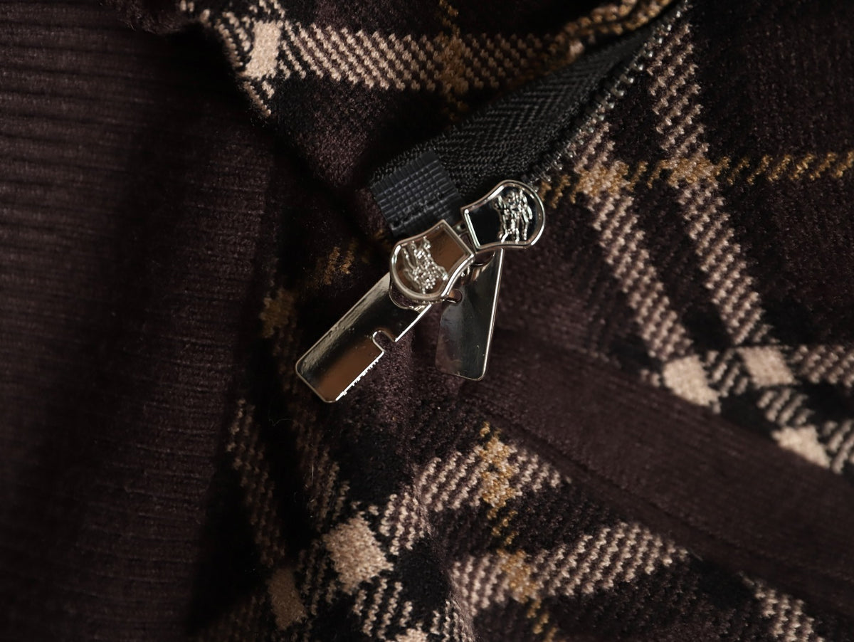 Burberry Diagonal-Check Zip Knit Cardigan - Dark Brown