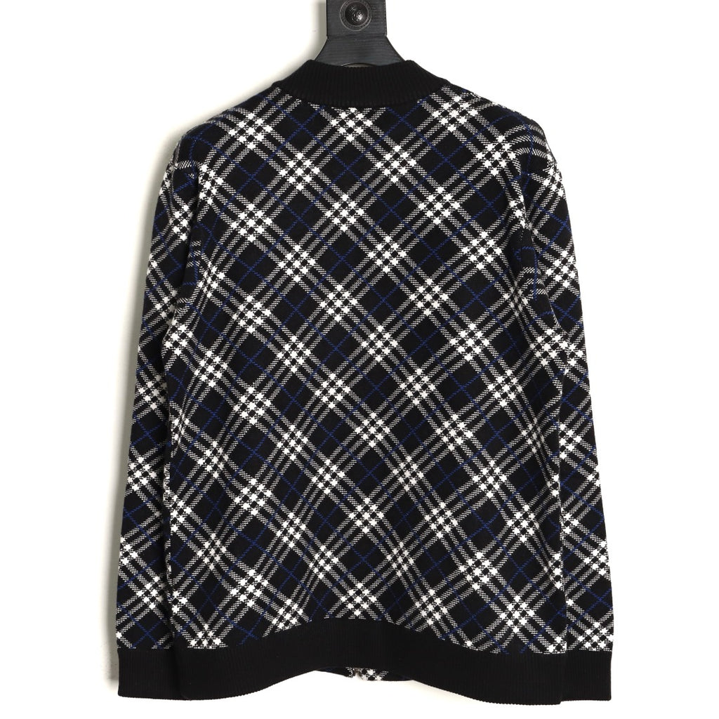 Burberry Diagonal-Check Zip Knit Cardigan - Black