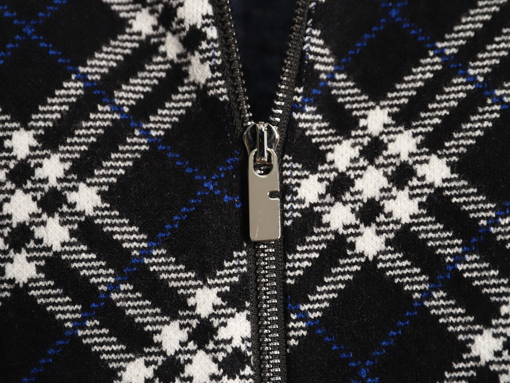 Burberry Diagonal-Check Zip Knit Cardigan - Black