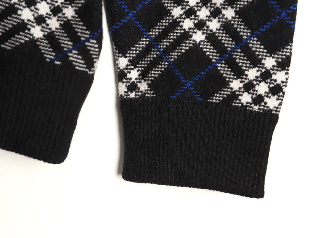 Burberry Diagonal-Check Zip Knit Cardigan - Black