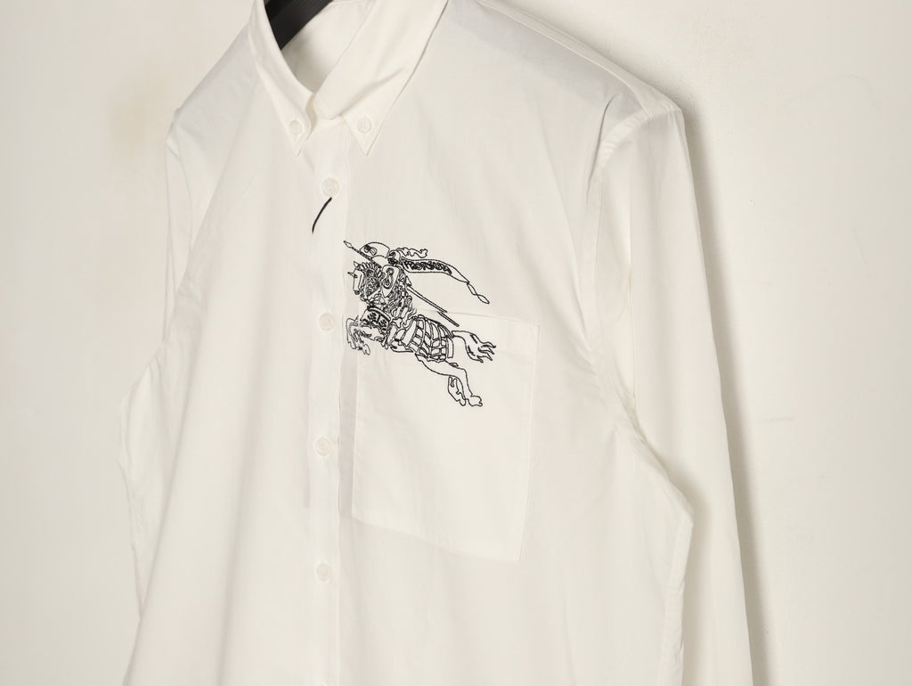 Burberry Equestrian Pocket-Detail Long-Sleeve Shirt - Cream