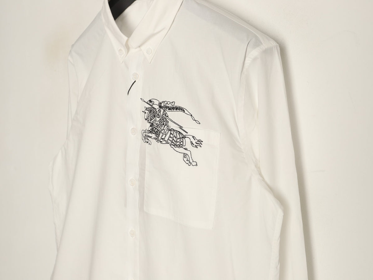 Burberry Equestrian Pocket-Detail Long-Sleeve Shirt - Cream