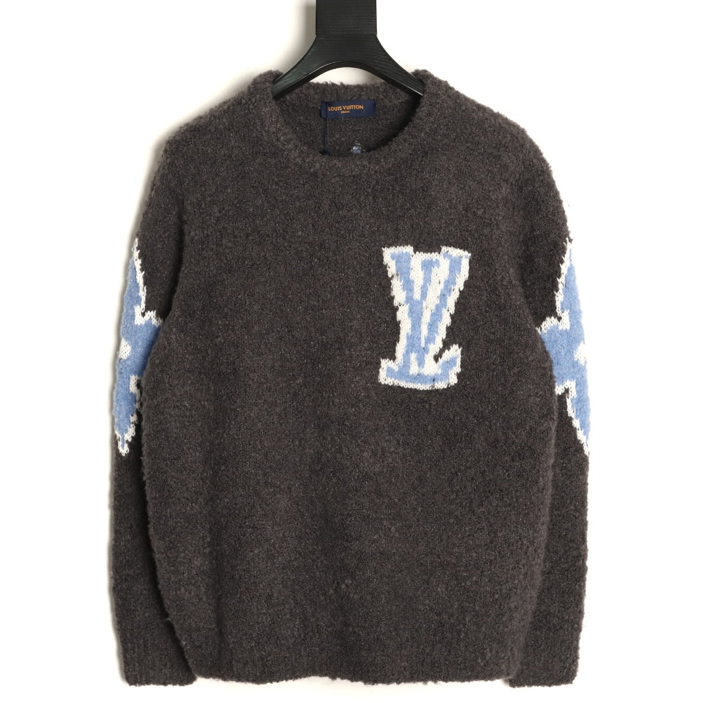 Louis Vuitton LV and Floral-Motif Textured Crewneck Sweater - Charcoal