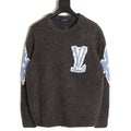 Louis Vuitton LV and Floral-Motif Textured Crewneck Sweater - Charcoal