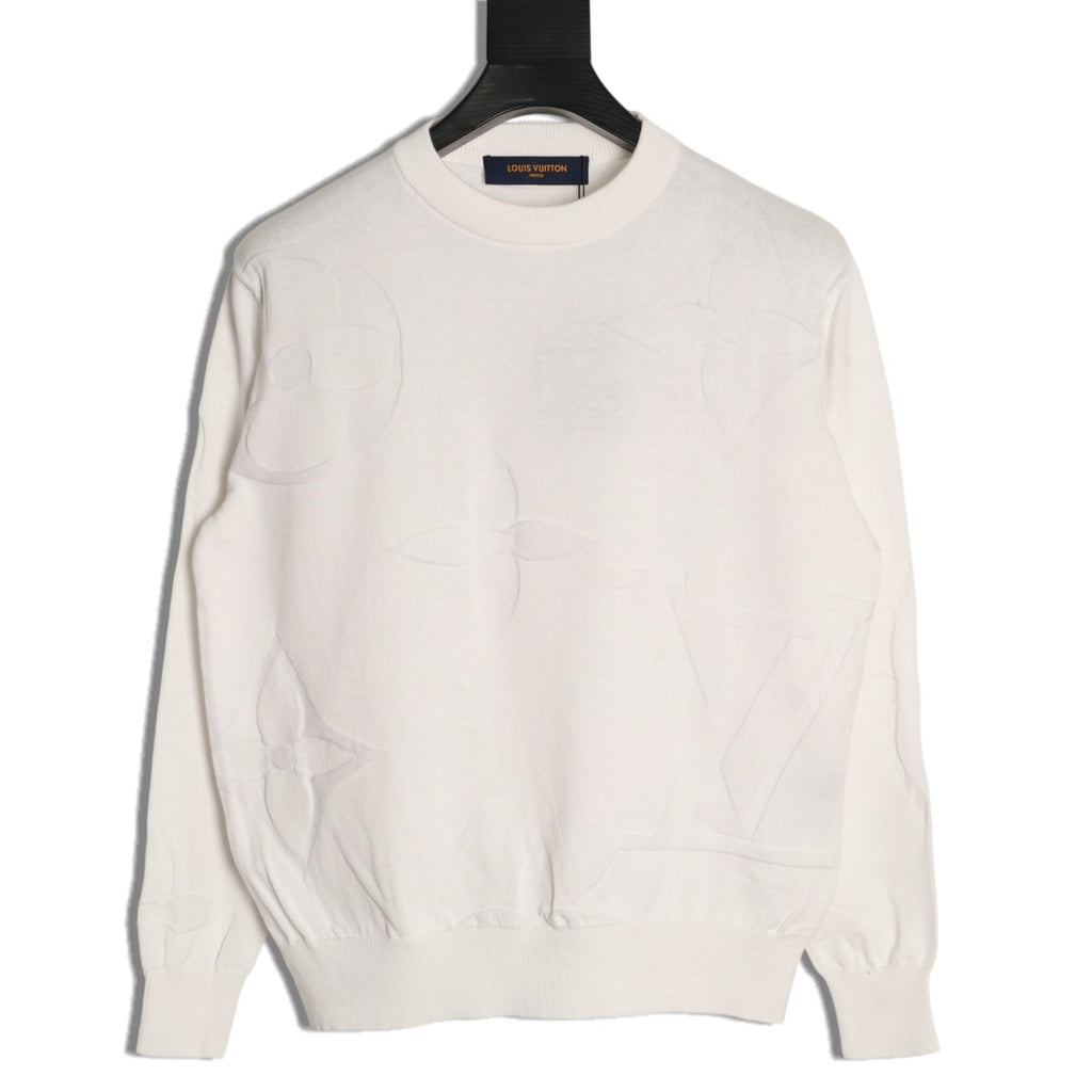 Louis Vuitton Tonal Relief-Style Crewneck Knit Sweater - Cream