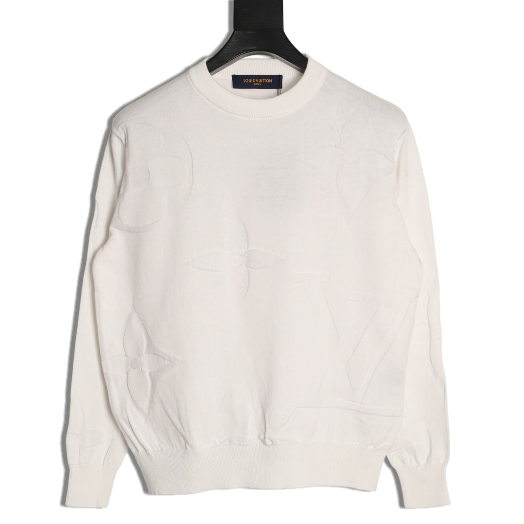 Louis Vuitton Tonal Relief-Style Crewneck Knit Sweater - Cream