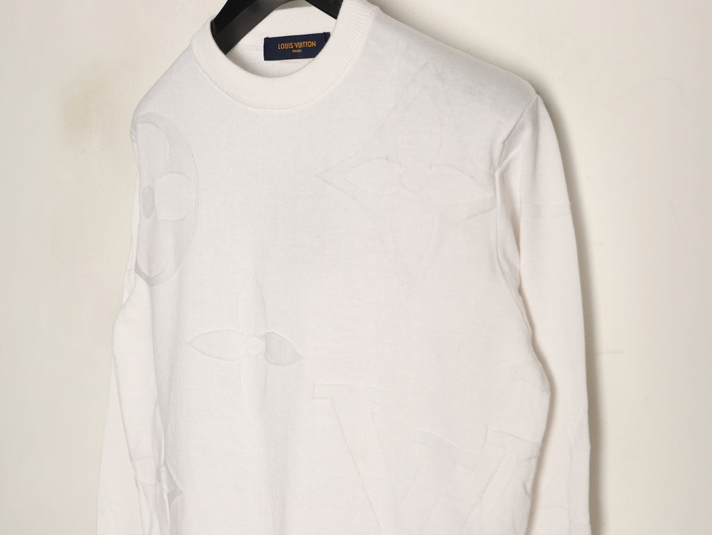 Louis Vuitton Tonal Relief-Style Crewneck Knit Sweater - Cream
