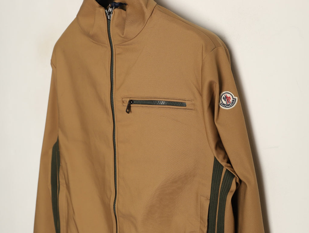 Moncler Contrast-Stripe Chest-Zip Jacket - Camel