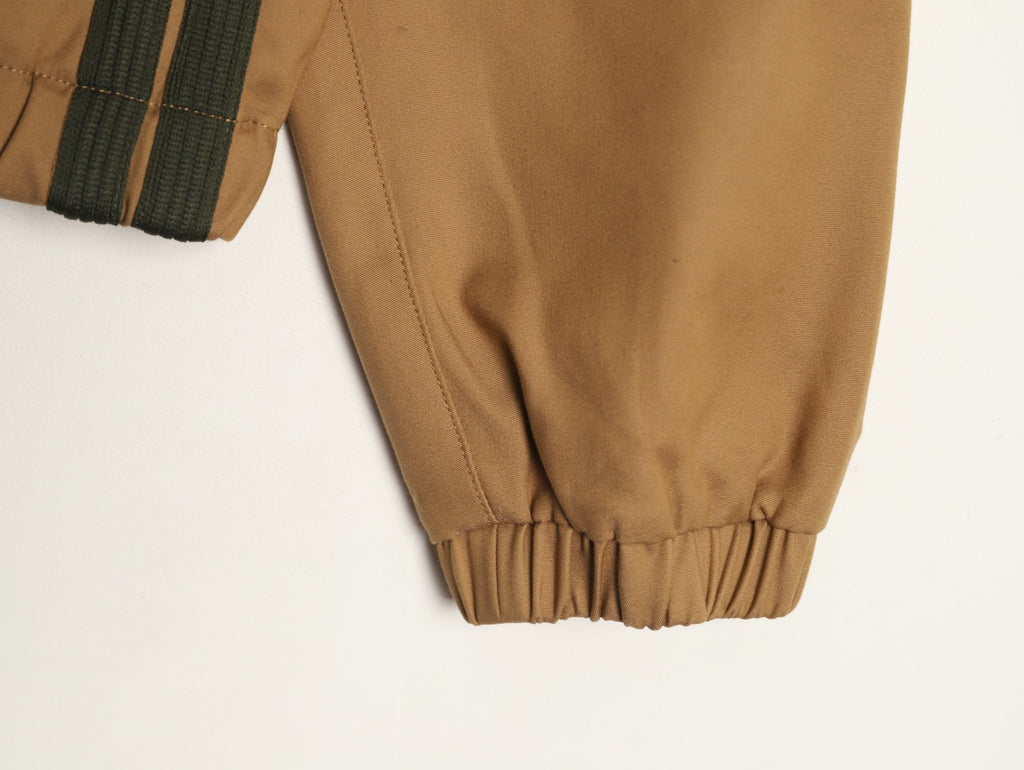 Moncler Contrast-Stripe Chest-Zip Jacket - Camel