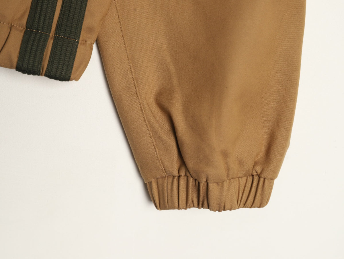 Moncler Contrast-Stripe Chest-Zip Jacket - Camel