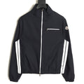 Moncler White-Stripe Stand-Collar Zip Jacket - Black