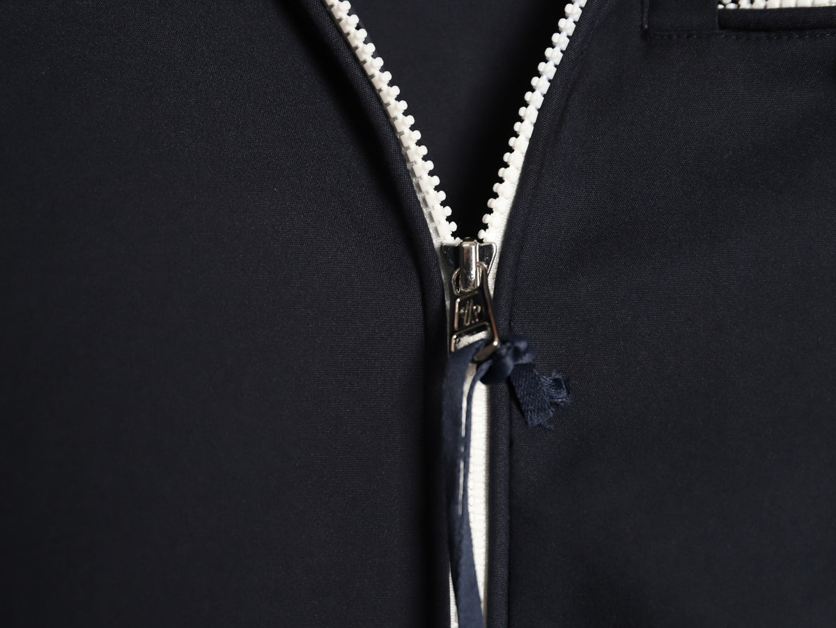 Moncler White-Stripe Stand-Collar Zip Jacket - Black