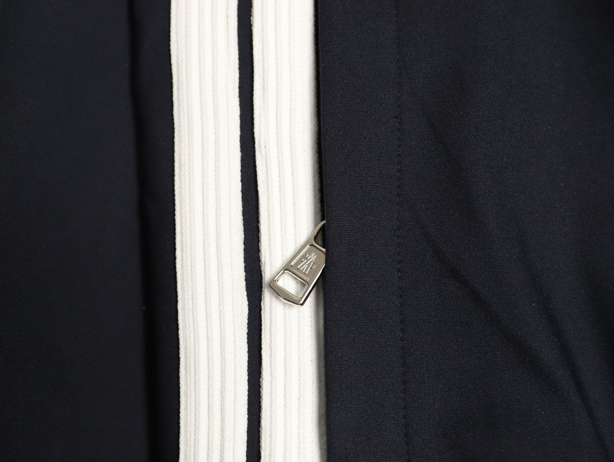 Moncler White-Stripe Stand-Collar Zip Jacket - Black