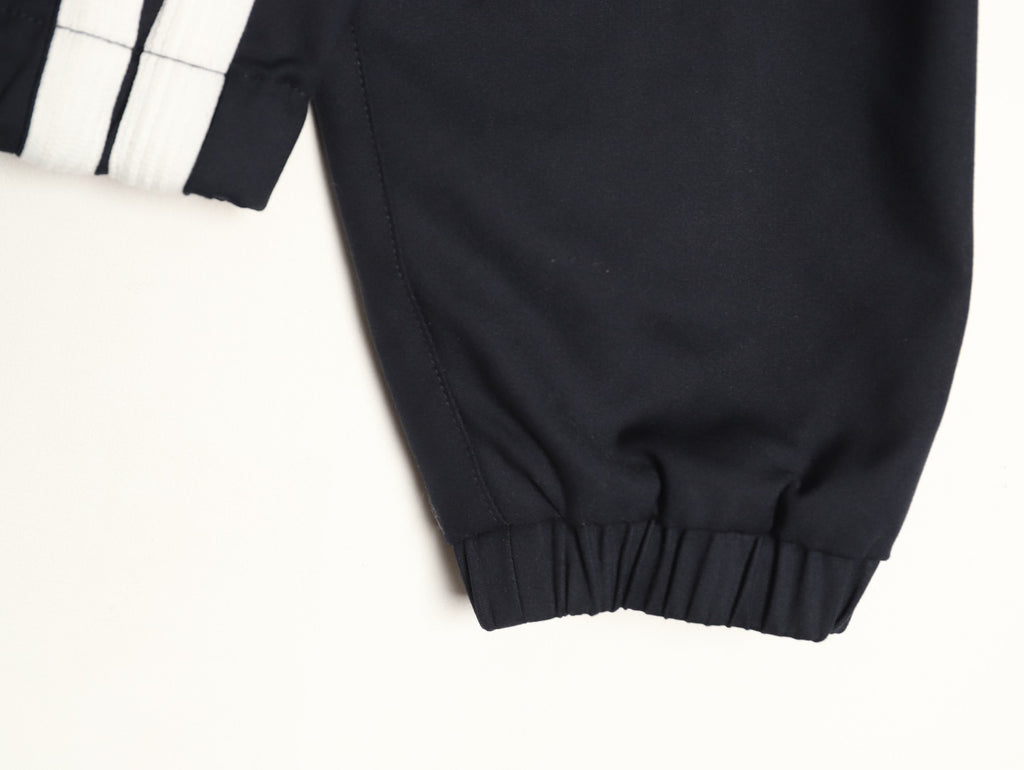 Moncler White-Stripe Stand-Collar Zip Jacket - Black