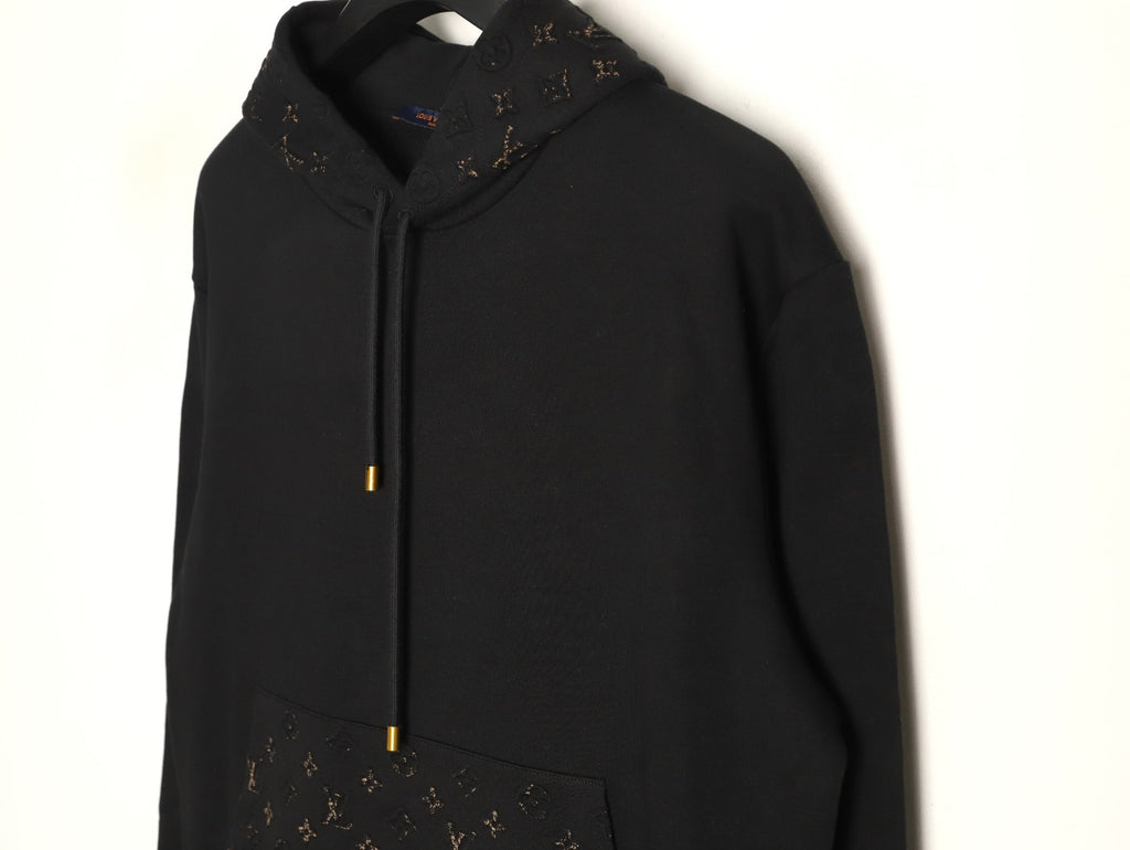 Louis Vuitton Monogram-Style Hood and Pocket Pullover Hoodie - Black