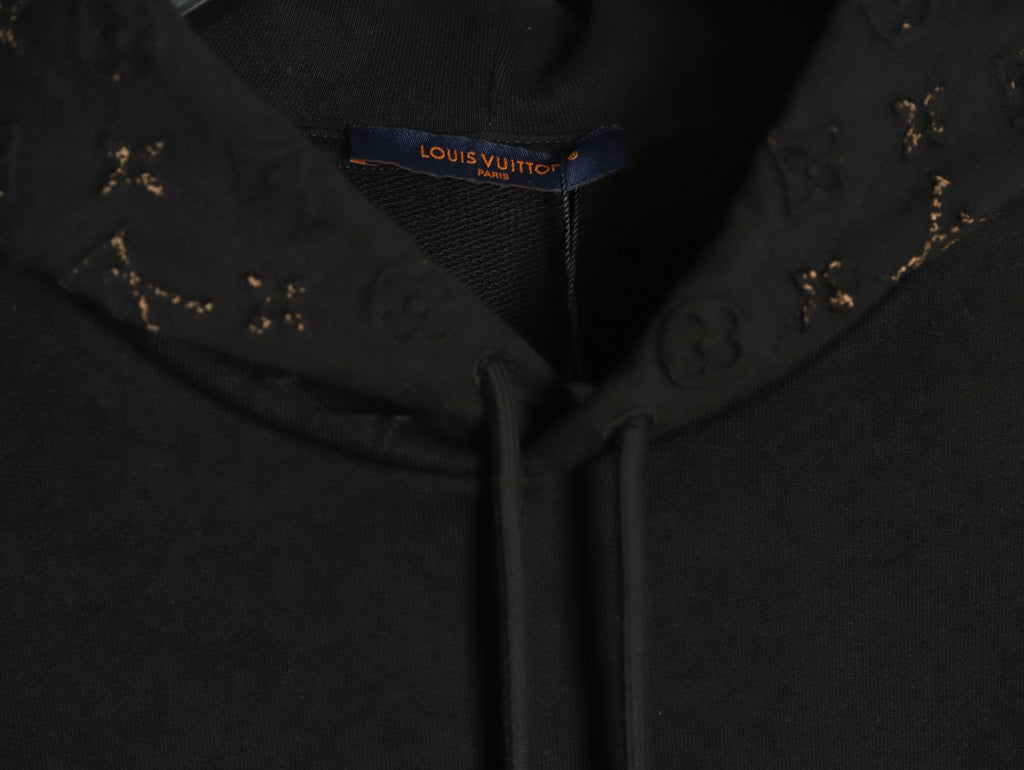 Louis Vuitton Monogram-Style Hood and Pocket Pullover Hoodie - Black