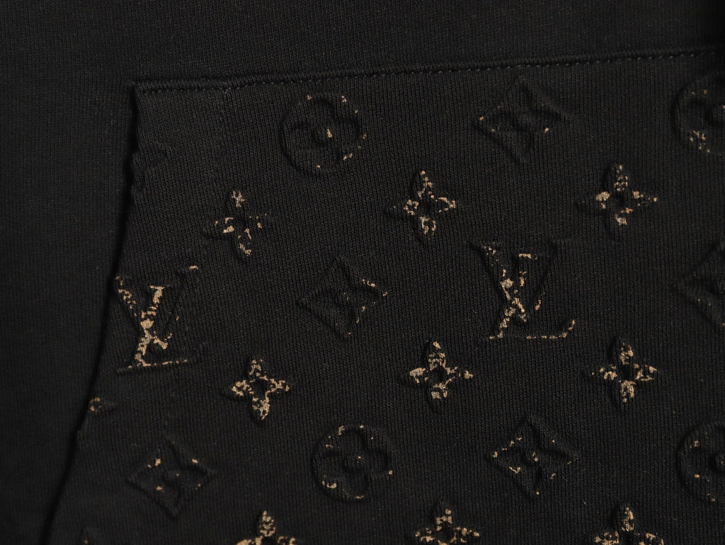 Louis Vuitton Monogram-Style Hood and Pocket Pullover Hoodie - Black