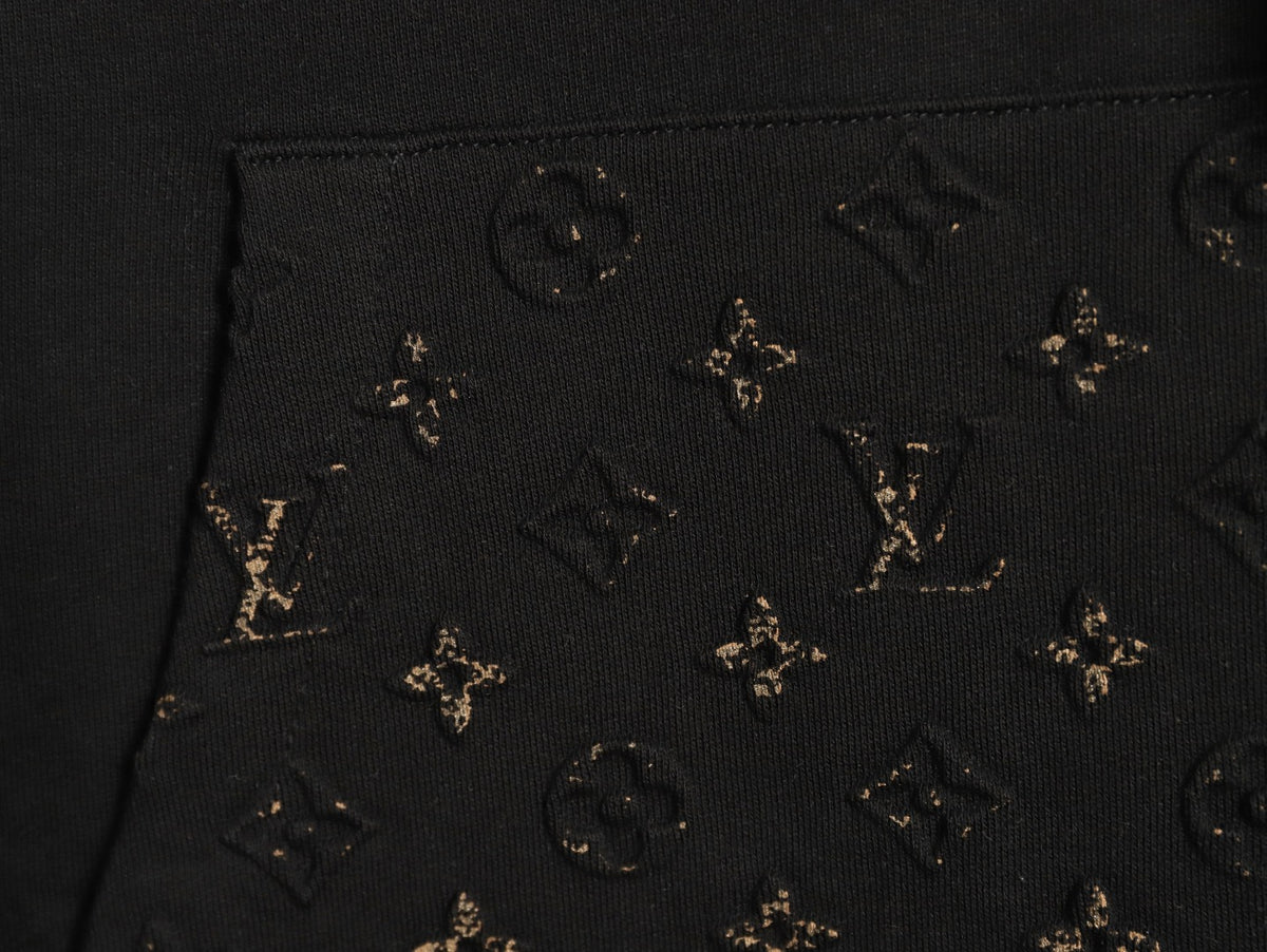 Louis Vuitton Monogram-Style Hood and Pocket Pullover Hoodie - Black
